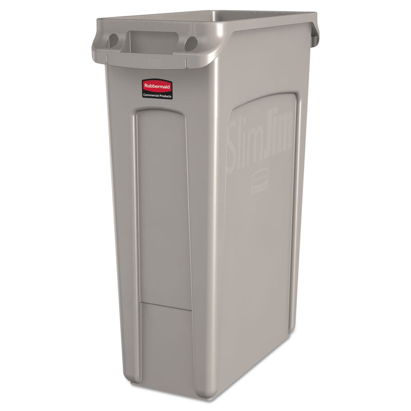 Rubbermaid Slim Jim Receptacle with Venting Channels, Rectangular, Plastic, 23 gal, Beige