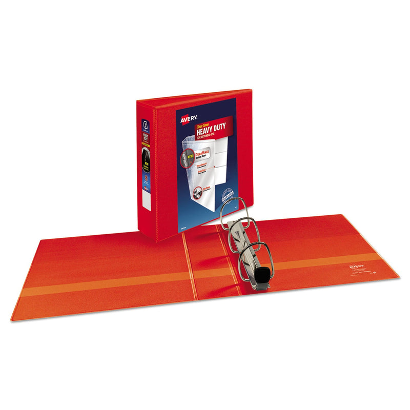 Avery Heavy-Duty View Binder with DuraHinge and Locking One Touch EZD Rings, 3 Rings, 3" Capacity, 11 x 8.5, Red