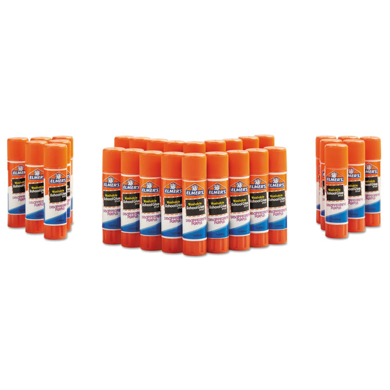 Elmer's Washable School Glue Sticks, 0.24 oz, Applies Purple, Dries Clear, 30/Box