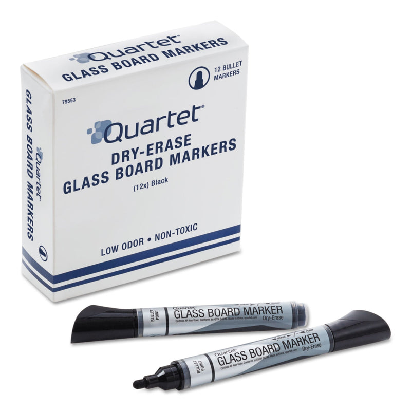 Quartet Premium Glass Board Dry Erase Marker, Broad Bullet Tip, Black, Dozen
