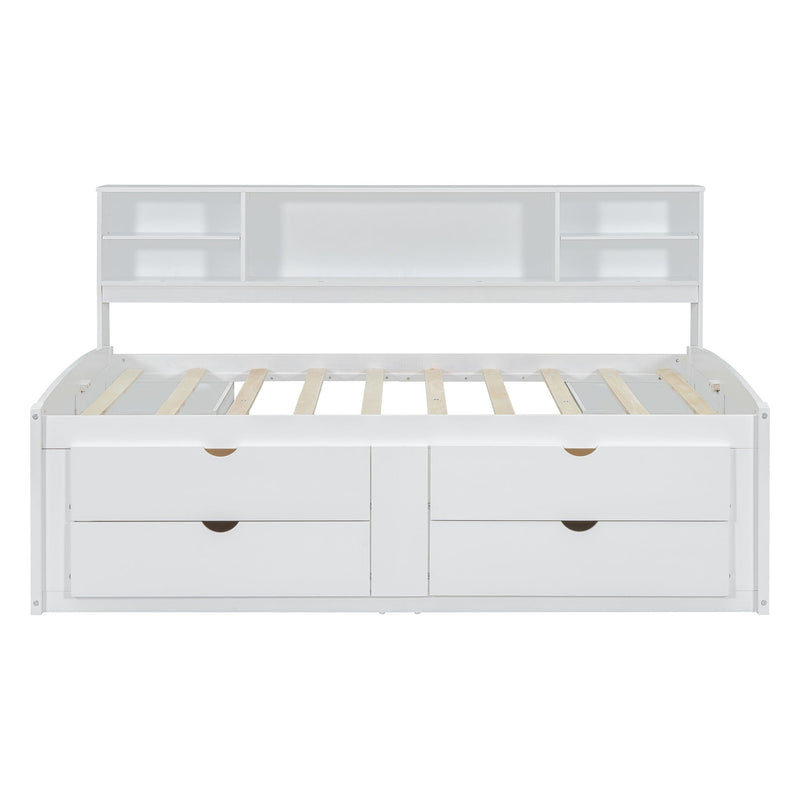 Daybed With 2 Bedside Cabinets, Upper Shelves And 4 Drawers