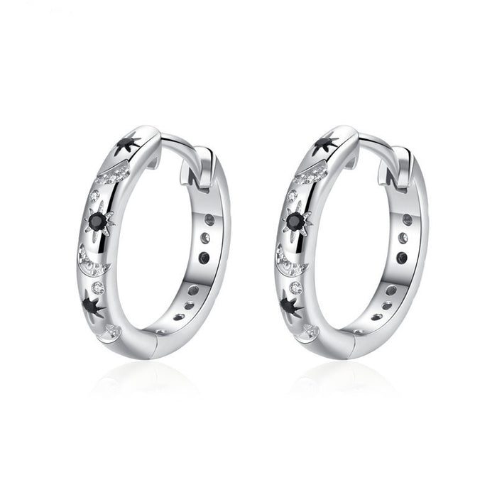 French Inlaid Zircon Star And Moon Earrings