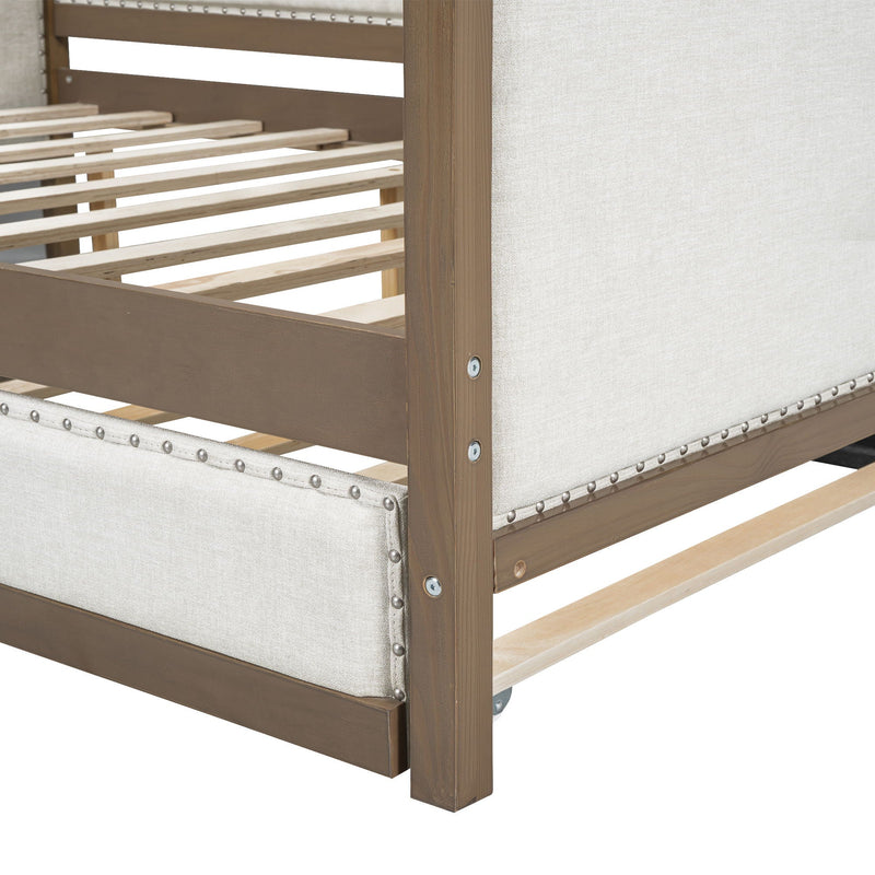 Full Size Daybed With Trundle And Nailhead Decoration - Wood