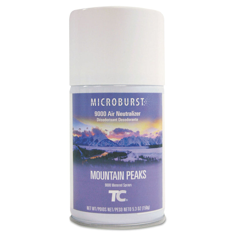 Rubbermaid TC Microburst 9000 Air Freshener Refill, Mountain Peaks, 5.3 oz Aerosol Spray, 4/Carton