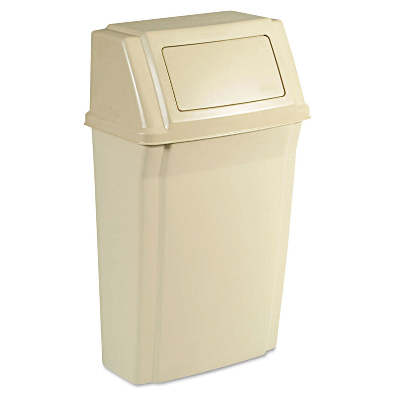 Rubbermaid Slim Jim Wall-Mounted Container, Rectangular, Plastic, 15 gal, Beige