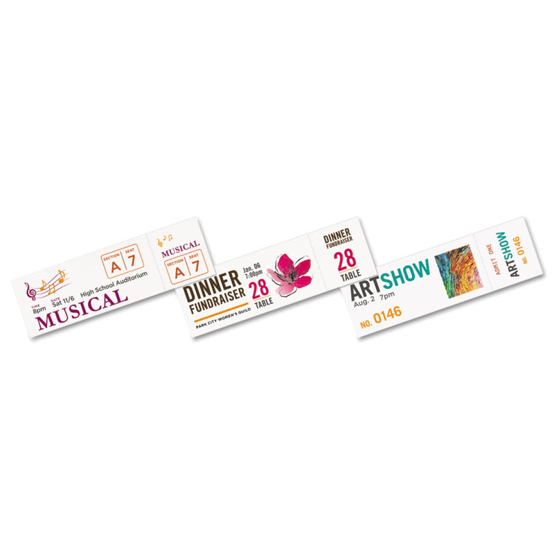 Avery Printable Tickets w/Tear-Away Stubs, 97 Bright, 65 lb Cover Weight, 8.5 x 11, White, 10 Tickets/Sheet, 20 Sheets/Pack