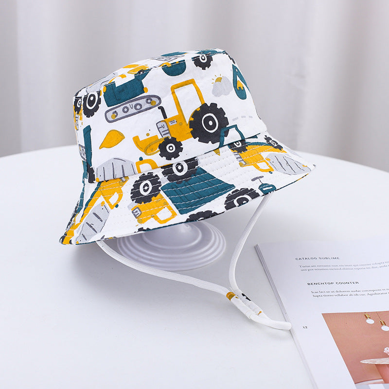 Printed Bucket Hat Cute Car Dinosaur Summer Beach Pure Cotton Fisherman Hat For Babies