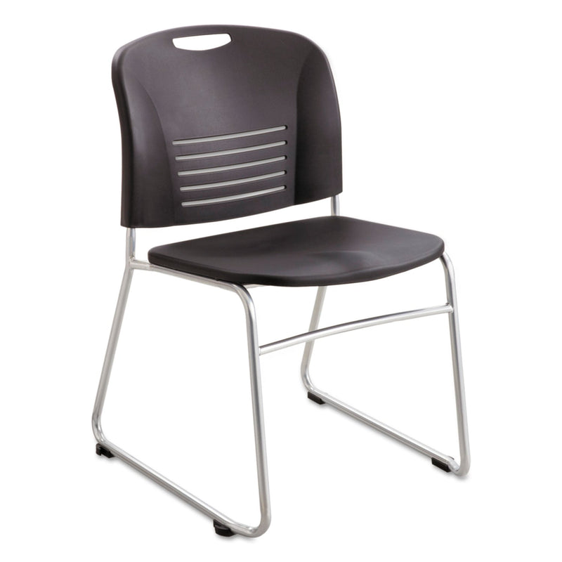 Safco Vy Series Stack Chairs, Supports Up to 350 lb, Black Seat/Back, Silver Base, 2/Carton
