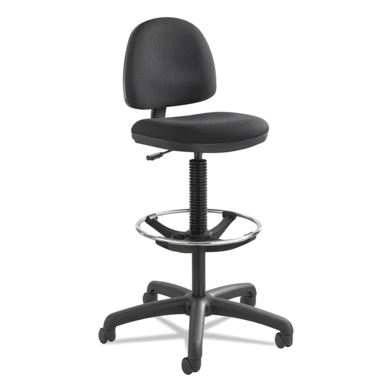 Safco Precision Extended-Height Swivel Stool, Adjustable Footring, Supports Up to 250 lb, 23" to 33" Seat Height, Black Fabric
