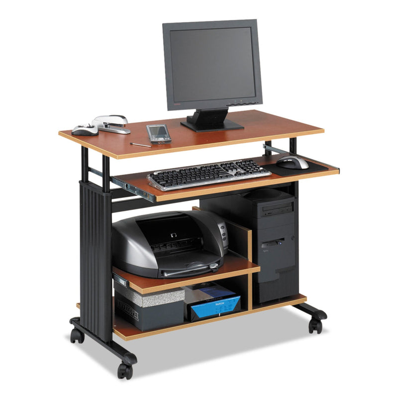 Safco Muv 28" Adjustable-Height Mini-Tower Computer Desk, 35.5" x 22" x 29" to 34", Cherry/Black