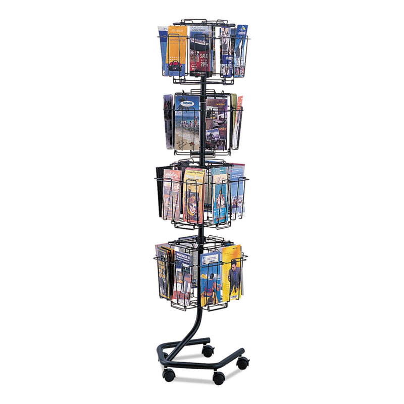 Safco Wire Rotary Display Racks, 32 Compartments, 15w x 15d x 60h, Charcoal
