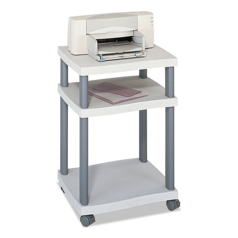 Safco Wave Design Deskside Printer Stand, Plastic, 3 Shelves, 20" x 17.5" x 29.25", White/Charcoal Gray
