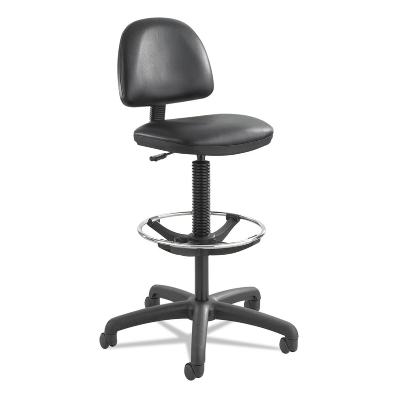 Safco Precision Extended-Height Swivel Stool, Adjustable Footring, Supports 250 lb, 23" to 33" Seat Height, Black Vinyl, Black Base