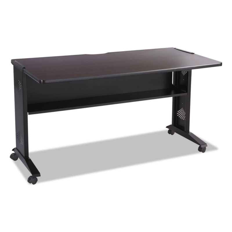 Safco Mobile Computer Desk with Reversible Top, 53.5" x 28" x 30", Mahogany/Medium Oak/Black
