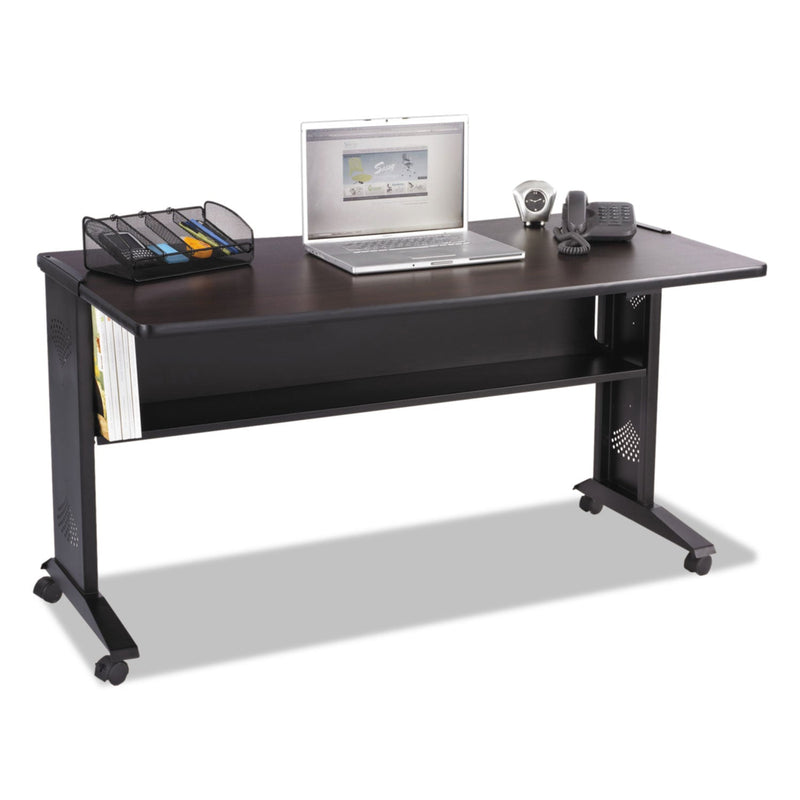 Safco Mobile Computer Desk with Reversible Top, 53.5" x 28" x 30", Mahogany/Medium Oak/Black