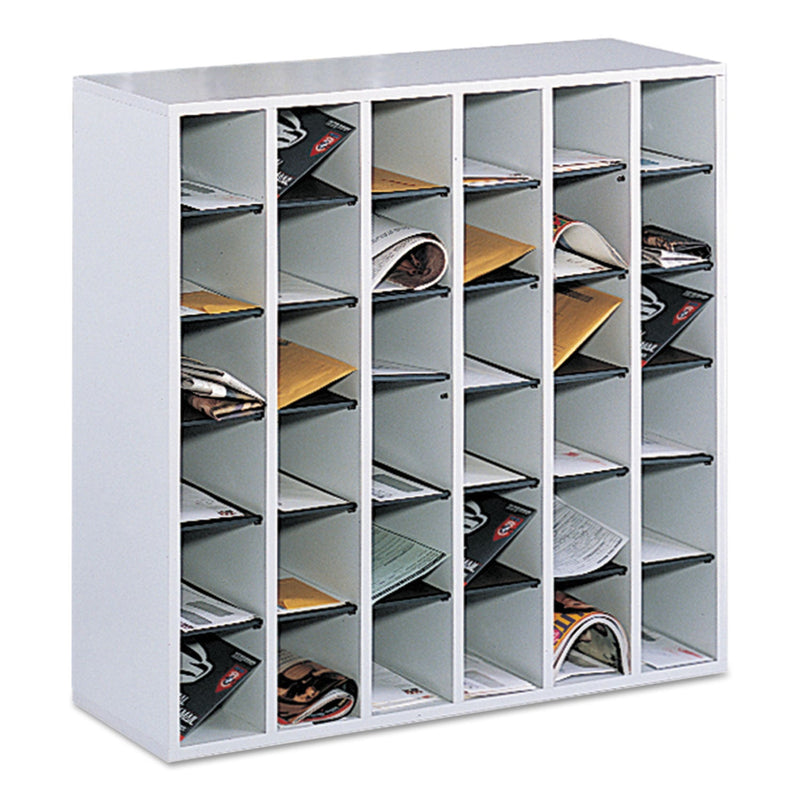 Safco Wood Mail Sorter with Adjustable Dividers, Stackable, 36 Compartments, 33.75 x 12 x 32.75, Gray