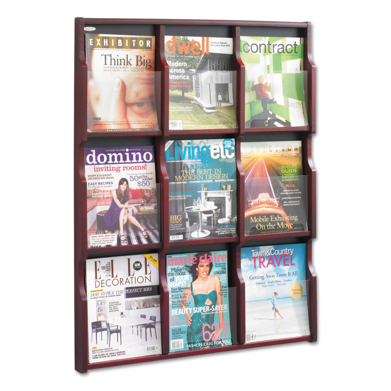 Safco Expose Adjustable Magazine/Pamphlet 9 Pocket Display, 29.75w x 2.5d x 38.25h, Mahogany
