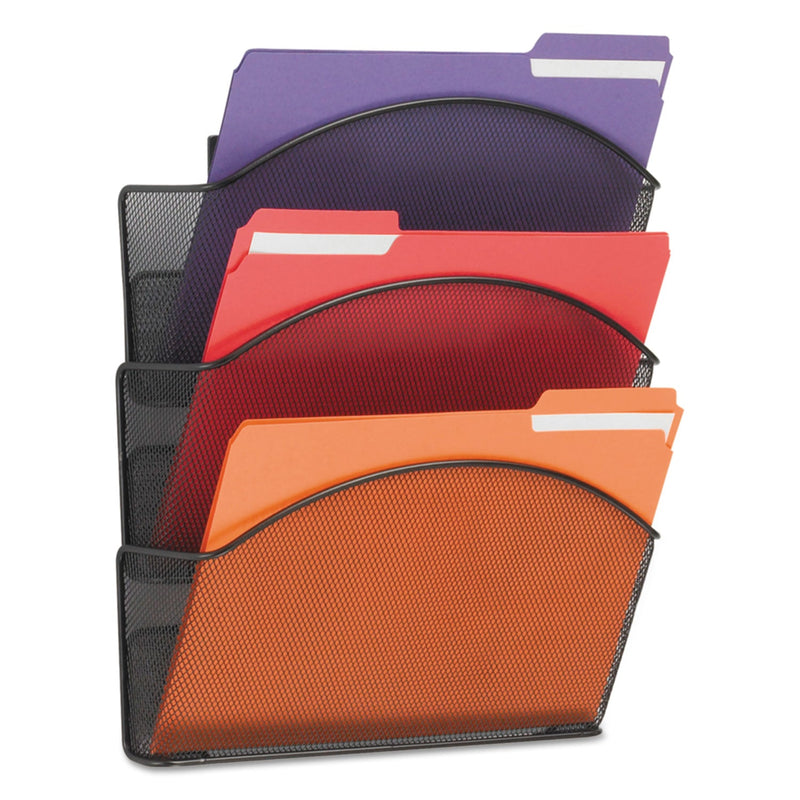 Safco Onyx Mesh Wall Pockets, 3 Sections, Letter Size, 12" x 3.25" x 17.25", Black