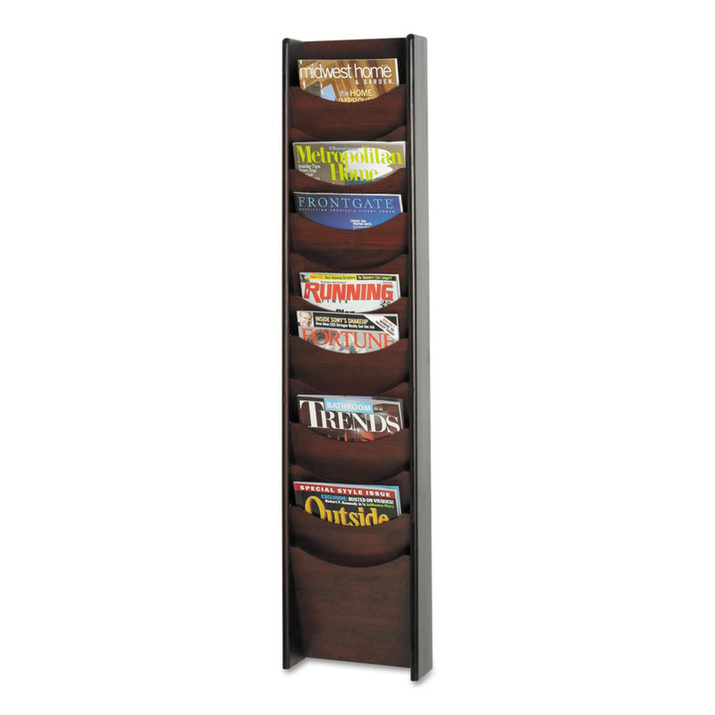 Safco Solid Wood Wall-Mount Literature Display Rack, 11.25w x 3.75d x 48.75h, Mahogany
