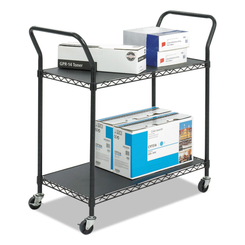 Safco Wire Utility Cart, Metal, 2 Shelves, 400 lb Capacity, 43.75" x 19.25" x 40.5", Black
