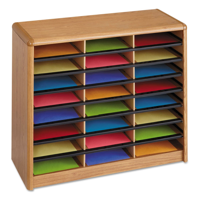 Safco Steel/Fiberboard Literature Sorter, 24 Compartments, 32.25 x 13.5 x 25.75, Oak