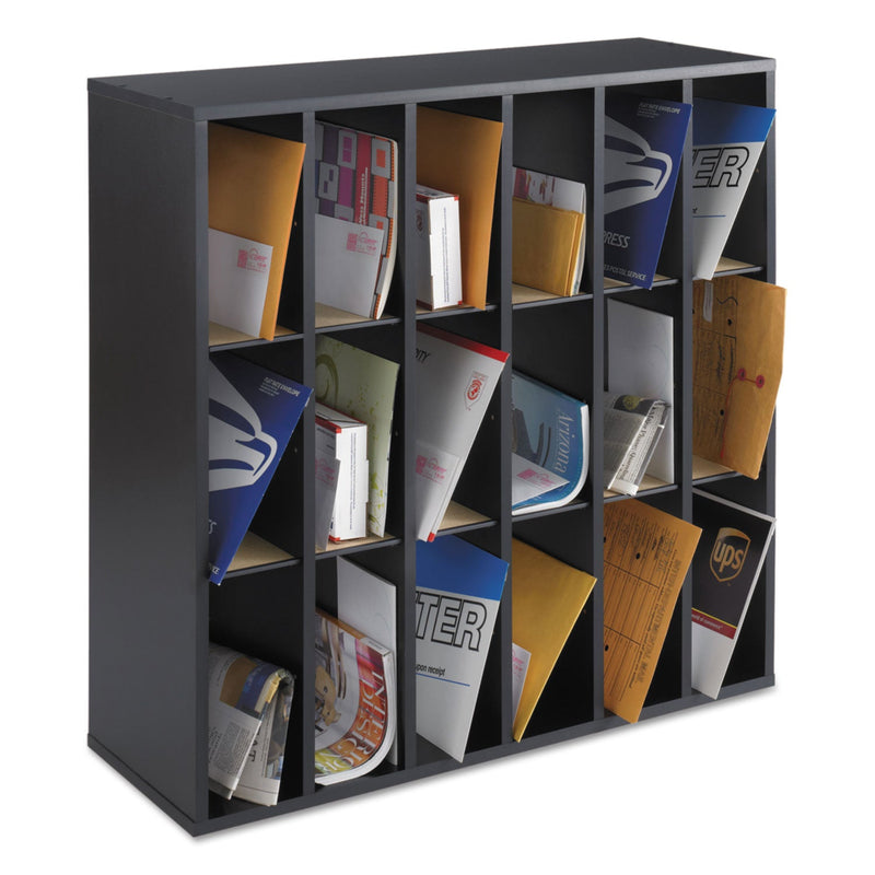 Safco Wood Mail Sorter with Adjustable Dividers, Stackable, 18 Compartments, 33.75 x 12 x 32.75, Black