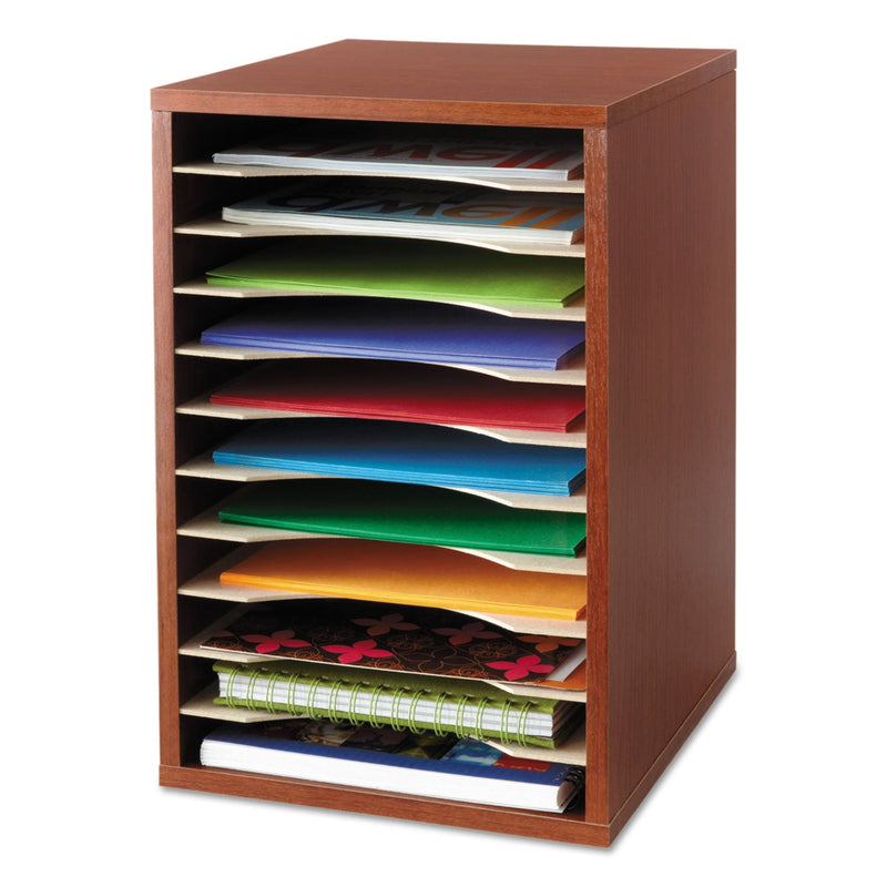 Safco Wood Desktop Literature Sorter, 11 Compartments, 10.63 x 11.88 x 16, Cherry