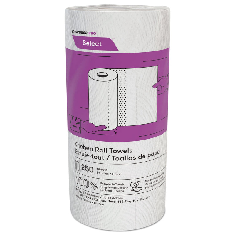 Cascades PRO Select Kitchen Roll Towels, 2-Ply, 8 x 11, 250/Roll, 12/Carton