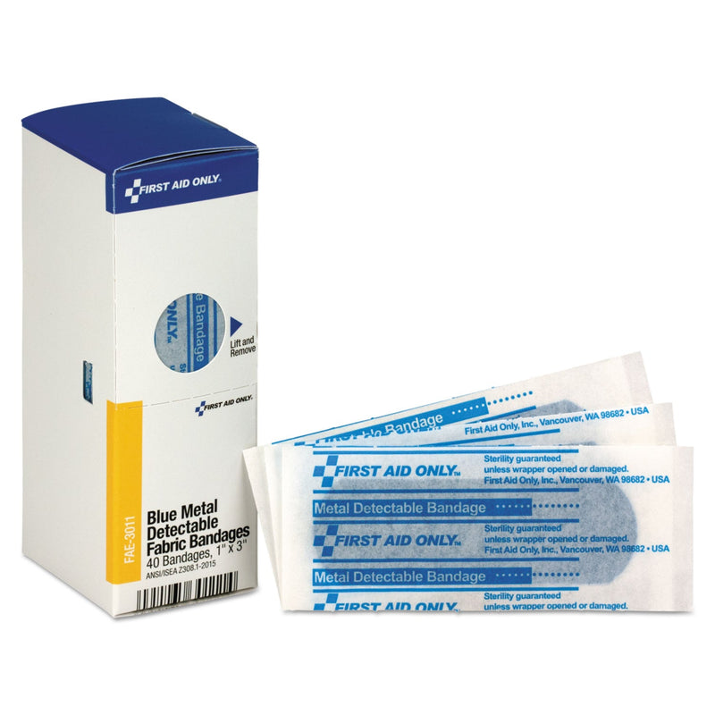 First Aid Only Refill for SmartCompliance General Cabinet, Blue Metal Detectable Bandages, 1 x 3, 40/Box