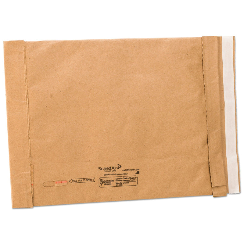 Sealed Air Jiffy Padded Mailer, #5, Paper Padding, Self-Adhesive Closure, 10.5 x 16, Natural Kraft, 25/Carton