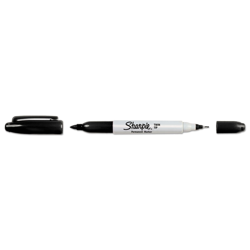 Sharpie Twin-Tip Permanent Marker, Extra-Fine/Fine Bullet Tips, Black, Dozen