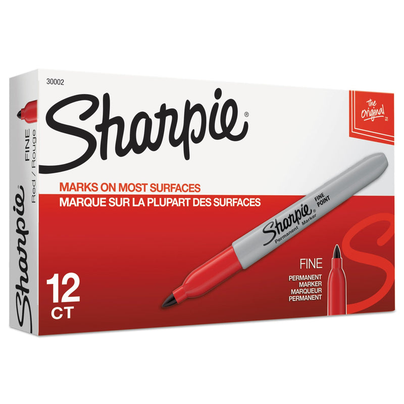 Sharpie Fine Tip Permanent Marker, Fine Bullet Tip, Red, Dozen