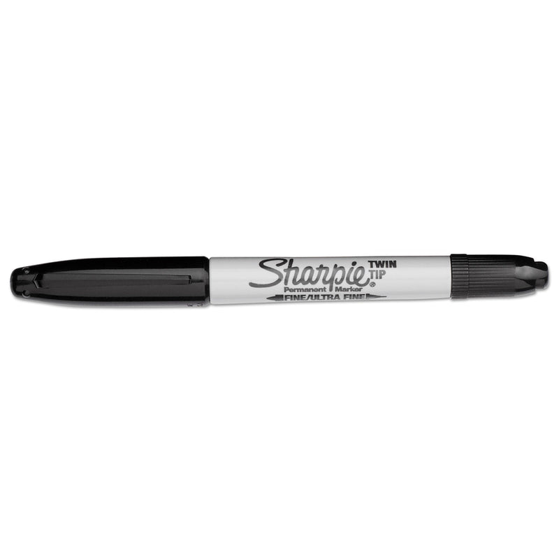 Sharpie Twin-Tip Permanent Marker, Extra-Fine/Fine Bullet Tips, Black, Dozen