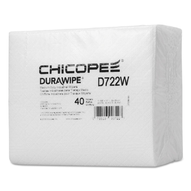 Chicopee Durawipe Medium-Duty Industrial Wipers, 14.6" x 13.7, White, 40/Pack, 24 Packs/Carton
