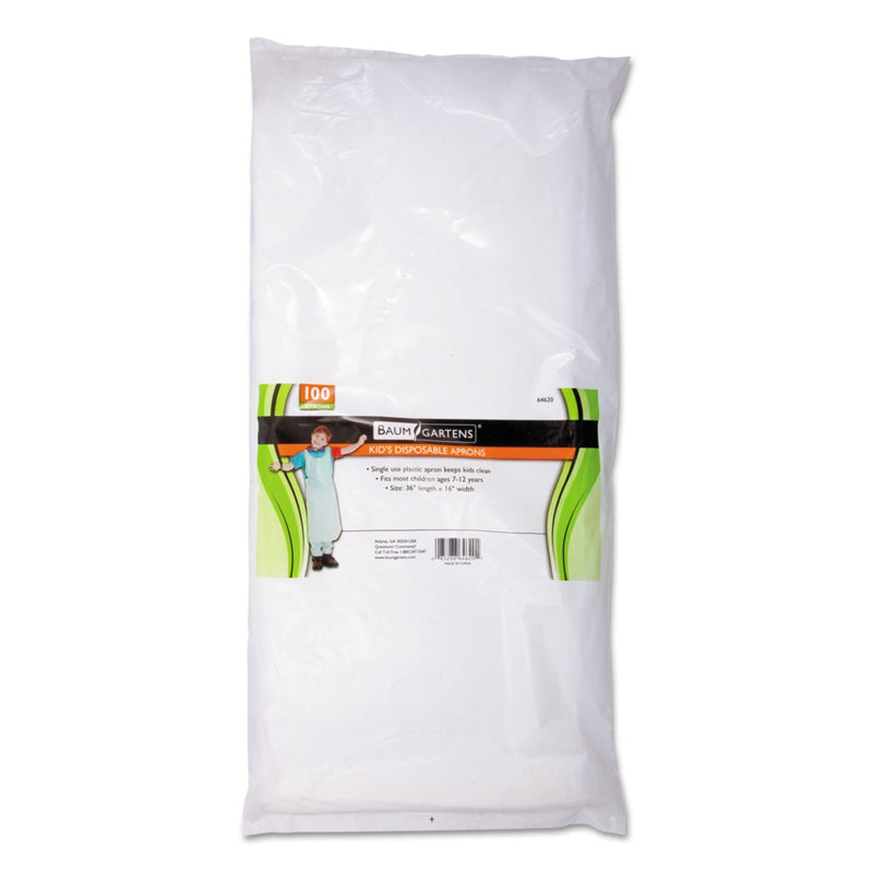 Baumgartens Disposable Apron, Polypropylene, One Size Fits All, White, 100/Pack