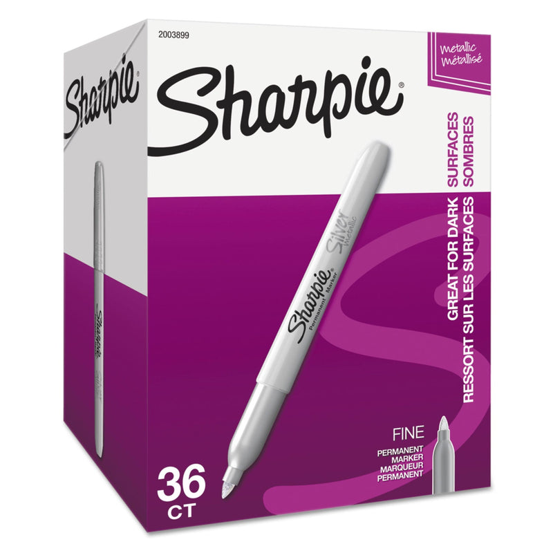Sharpie Metallic Fine Point Permanent Marker Value Pack, Fine Bullet Tip, Metallic Silver, 36/Pack