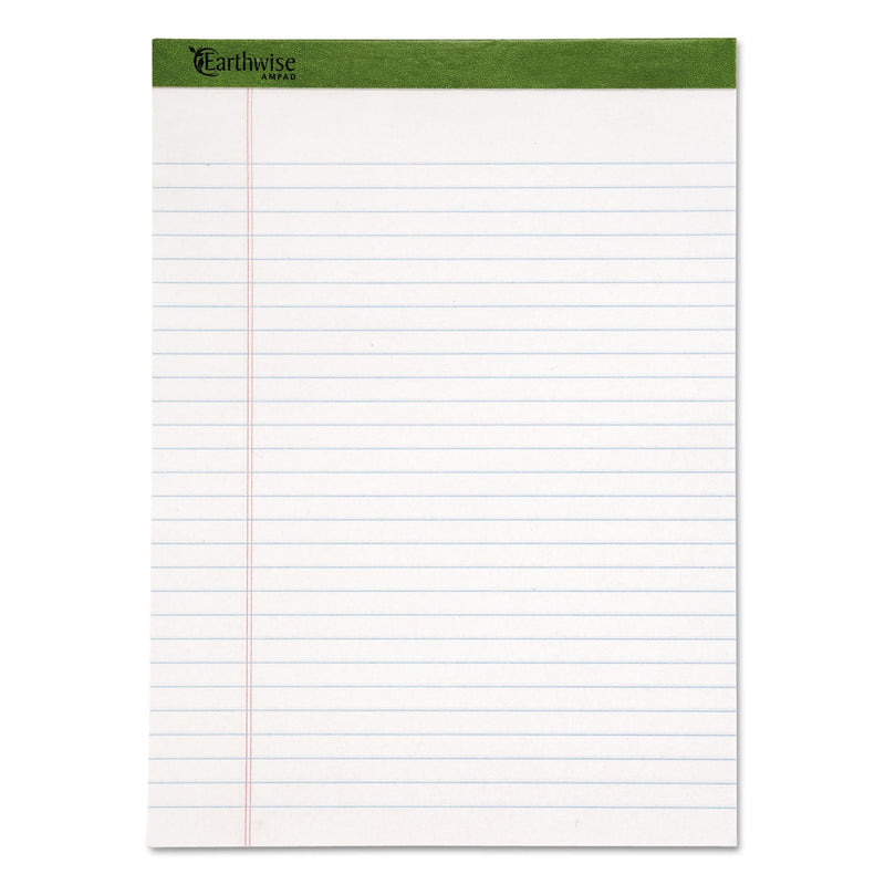 Ampad Earthwise by Ampad Recycled Writing Pad, Wide/Legal Rule, Politex Green Headband, 50 White 8.5 x 11.75 Sheets, Dozen