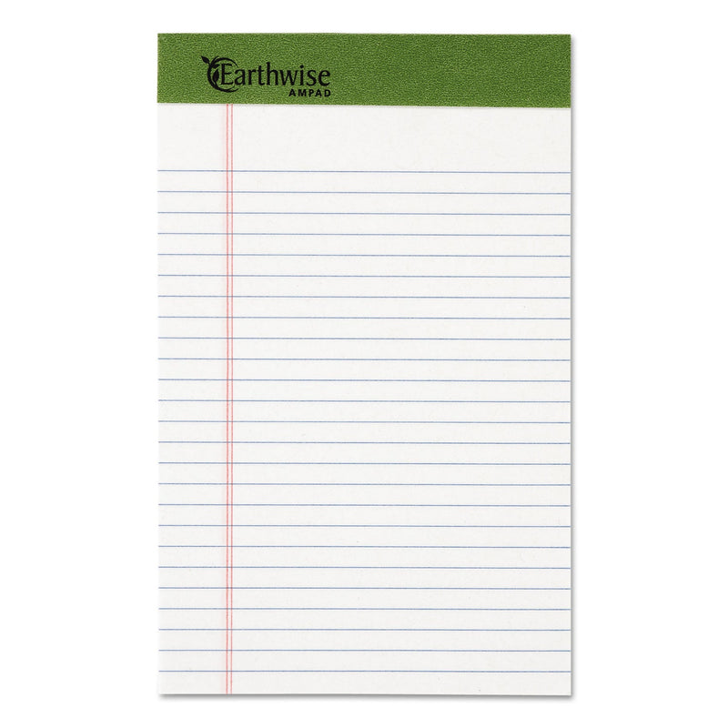Ampad Earthwise by Ampad Recycled Writing Pad, Narrow Rule, Politex Green Headband, 50 White 5 x 8 Sheets, Dozen