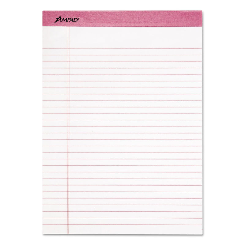 Ampad Pink Writing Pads, Wide/Legal Rule, Pink Headband, 50 White 8.5 x 11 Sheets, 6/Pack