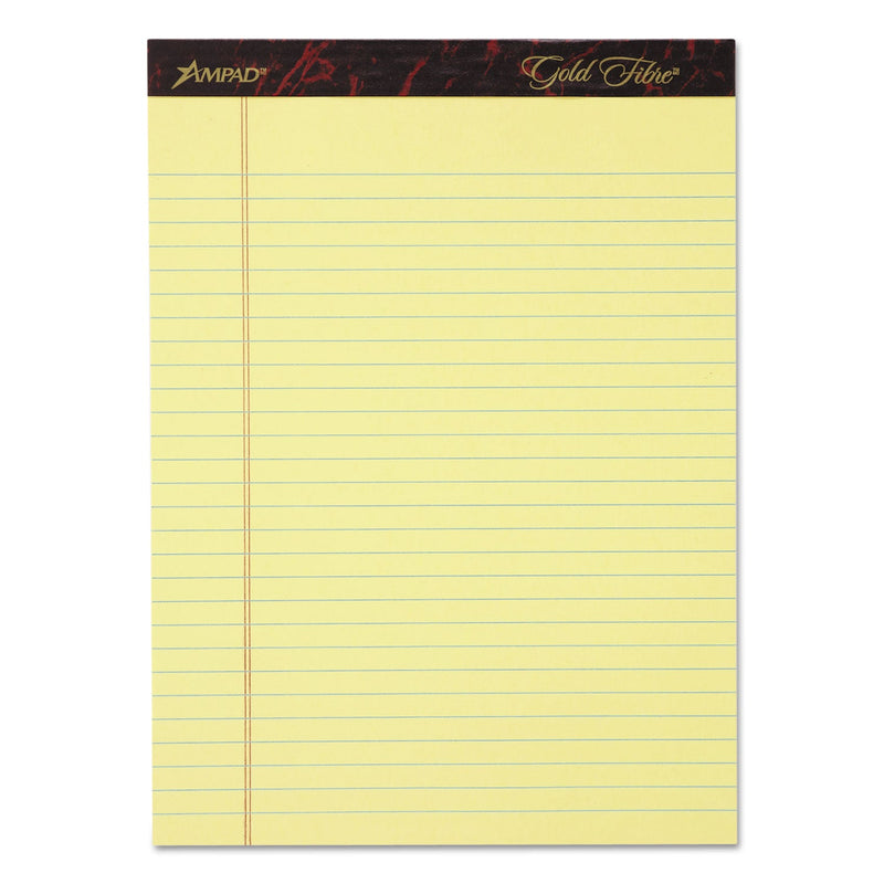 Ampad Gold Fibre Writing Pads, Wide/Legal Rule, 50 Canary-Yellow 8.5 x 11.75 Sheets, 4/Pack