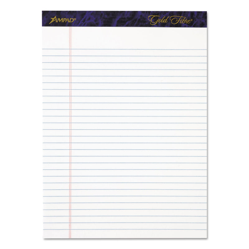 Ampad Gold Fibre Writing Pads, Wide/Legal Rule, 50 White 8.5 x 11.75 Sheets, 4/Pack
