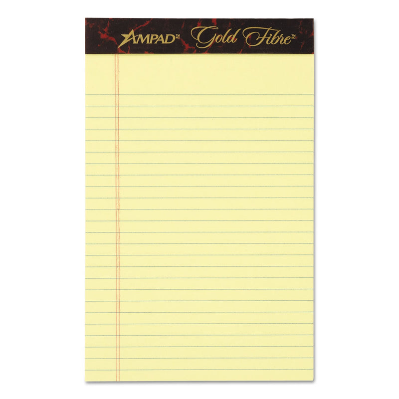 Ampad Gold Fibre Quality Writing Pads, Medium/College Rule, 50 Canary-Yellow 5 x 8 Sheets, Dozen
