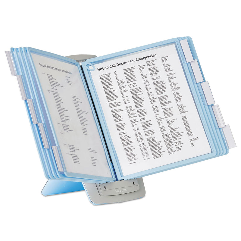 Durable SHERPA Style Desk-Mount Reference System, 10 Panel, 20 Sheet Capacity, Blue/Gray