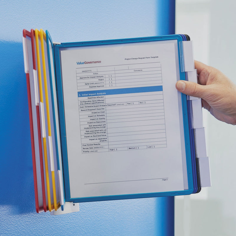 Durable Sherpa Wall-Mount Reference System, 10 Gray Panels, Letter, Assorted Borders