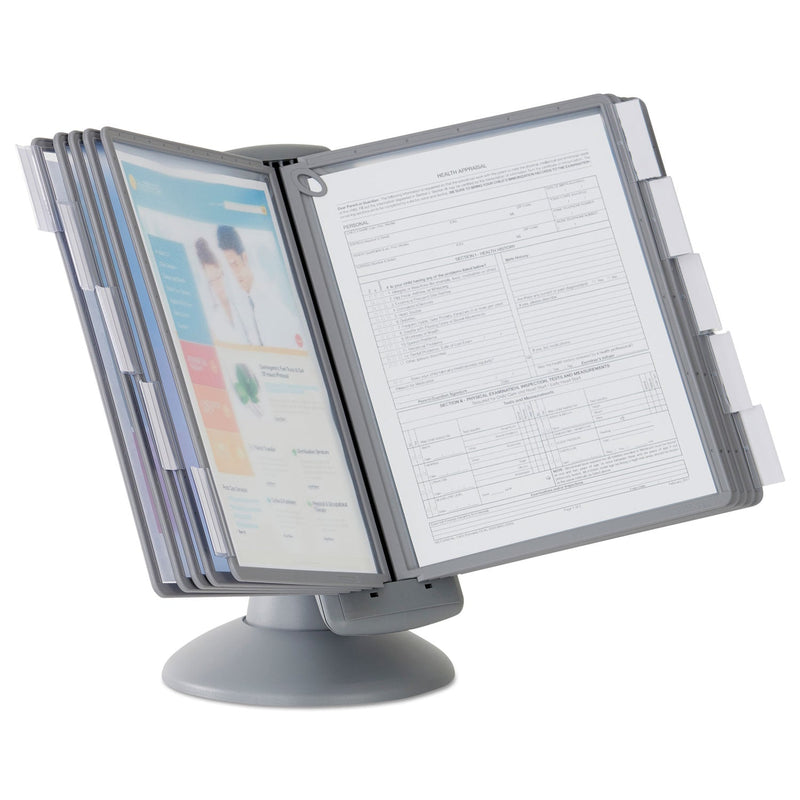 Durable SHERPA Motion Desk Reference System, 10 Panels, Gray Borders