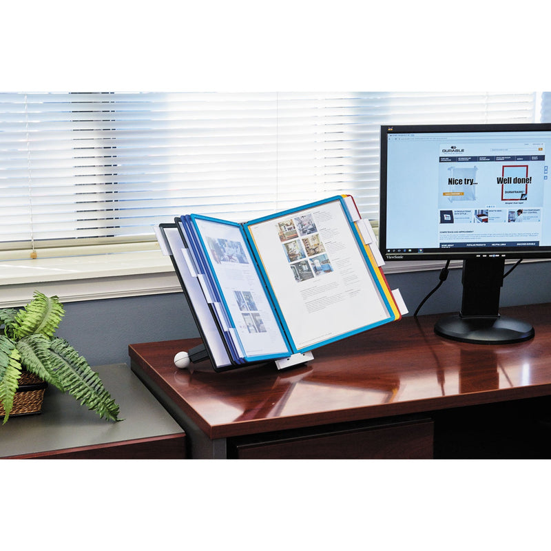 Durable SHERPA Desk Reference System, 10 Panels, 10 x 5.63 x 13.88, Assorted Borders