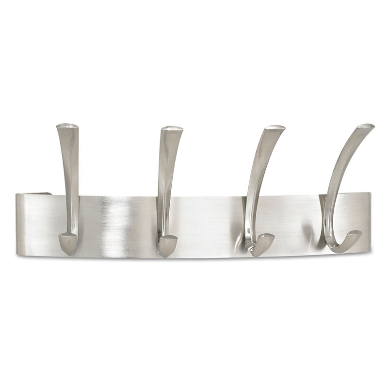 Safco Metal Coat Rack, Wall Rack, Four Hooks, Steel, 14.25w x 4.5d x 5.25h, Brushed Nickel