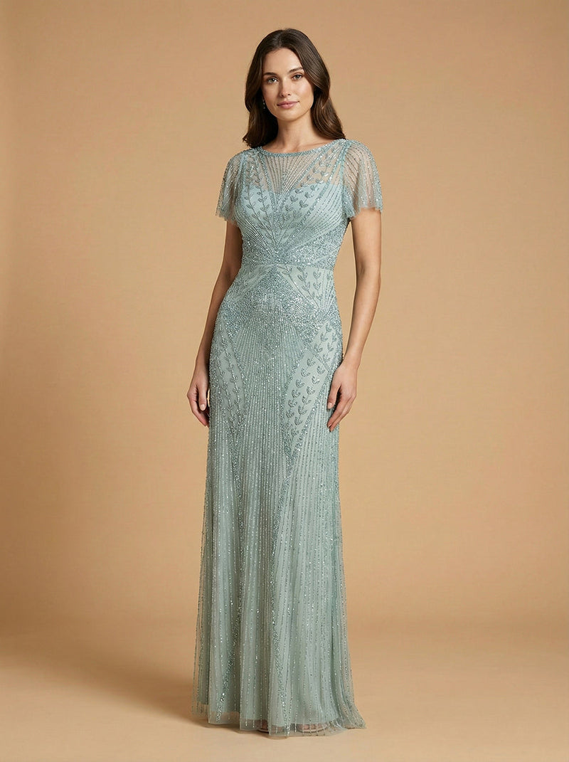 Lara 28856 - Beaded Flutter Sleeve Gown