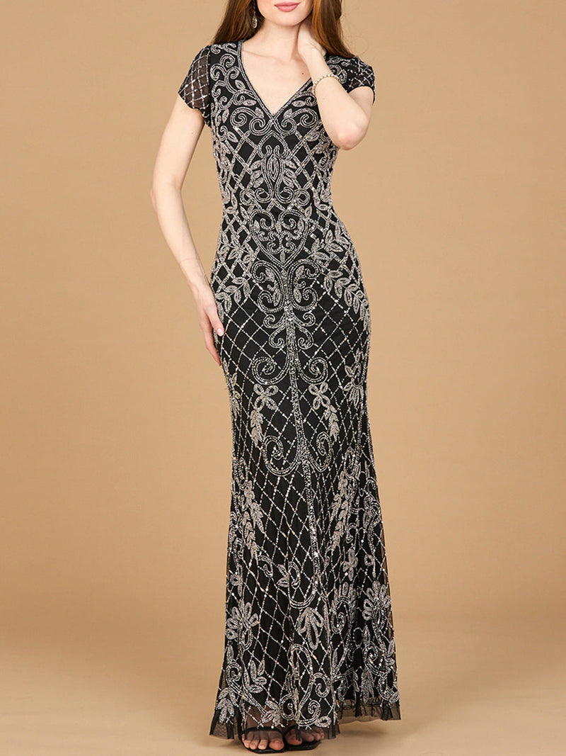 Cap Sleeve Mermaid Beaded Gown