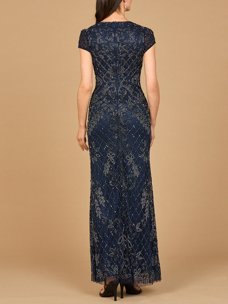 Cap Sleeve Mermaid Beaded Gown